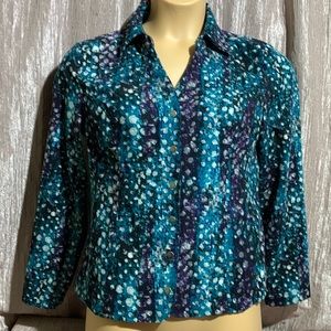 Christopher & Banks Jacket Blue Black Purple M Long Sleeve Pockets Snap Buttons